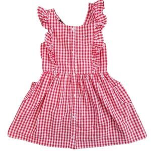 EC TOMMY HILFIGER RED GINGHAM SLEEVELESS DRESS W/POCKETS 100% COTTON SZ. 6X